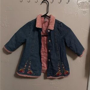 Y2K Gymboree Denim Jacket with Pink Sherpa Trim and Floral Embroidery from 2002
